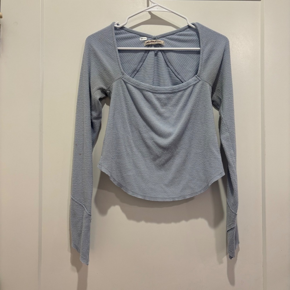 Free People We The Free Light Blue Thermal Square Neck Tulip Back Top XS